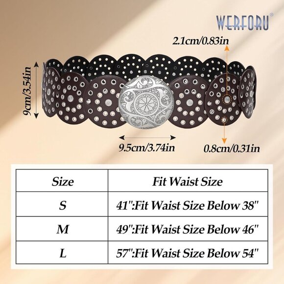 Women\'s Vintage Leather Belt Western Disc Waist Belts Belt Coffee Silver Buckle main image 3